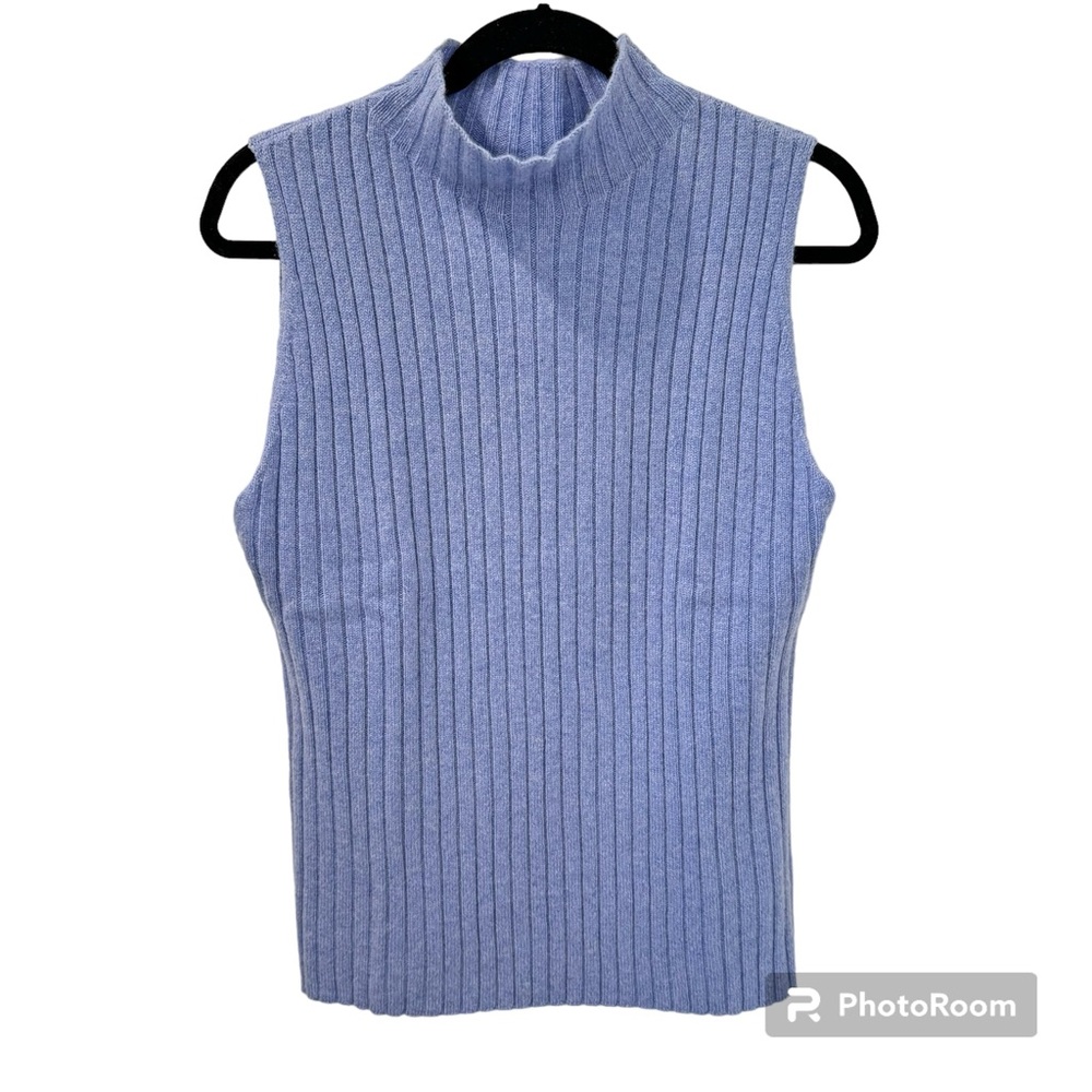 KHAITE Jolene Blueberry Blue Sleeveless Cashmere Turtleneck Sweater Size XL - Picture 4 of 16